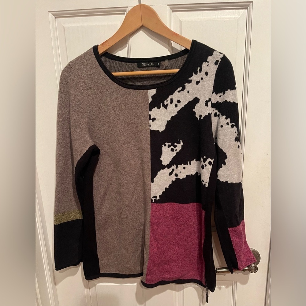 Nic+Zoe Stylish Colorblock Long Sleeve Sweater Size M Womens - Picture 2 of 6